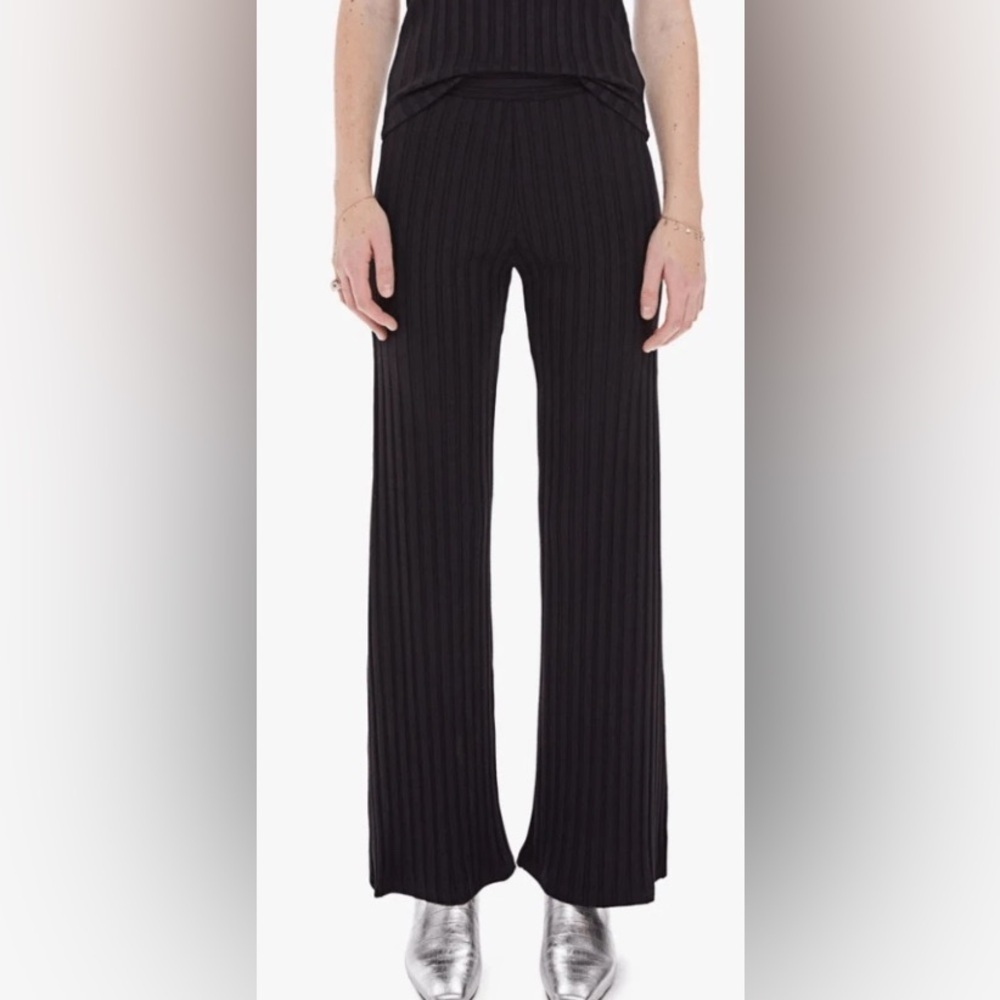 MOTHER The Quickie Roller Hover Ribbed Black Pants Size Medium